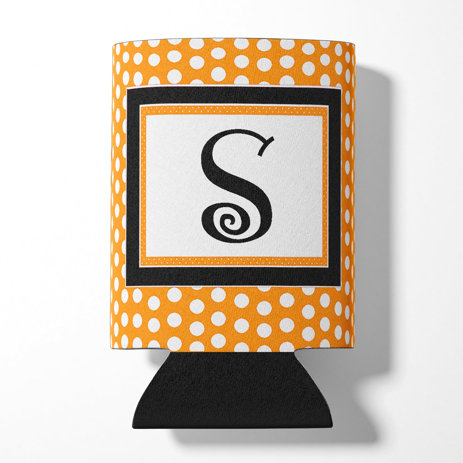 Letter S Initial Monogram - Orange Polkadots Can or Bottle Beverage Insulator Hugger.