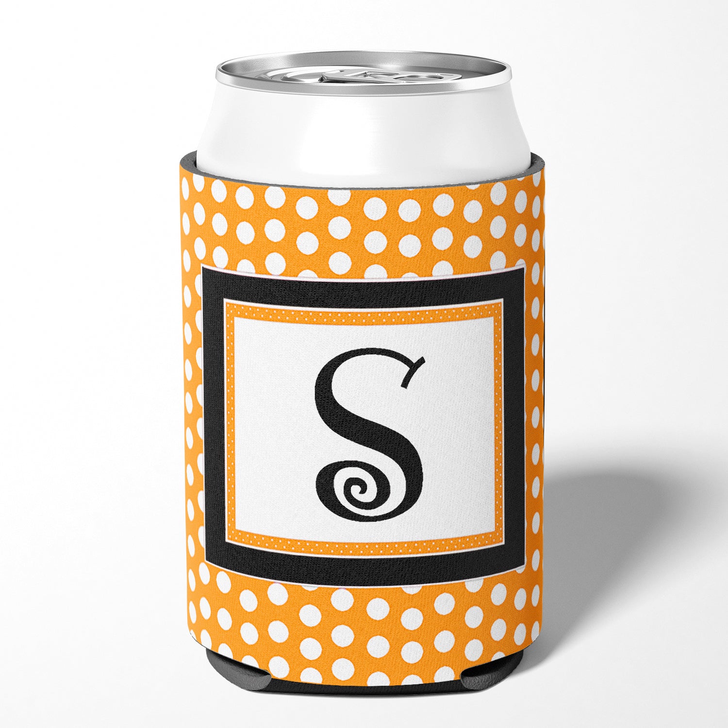 Letter S Initial Monogram - Orange Polkadots Can or Bottle Beverage Insulator Hugger.