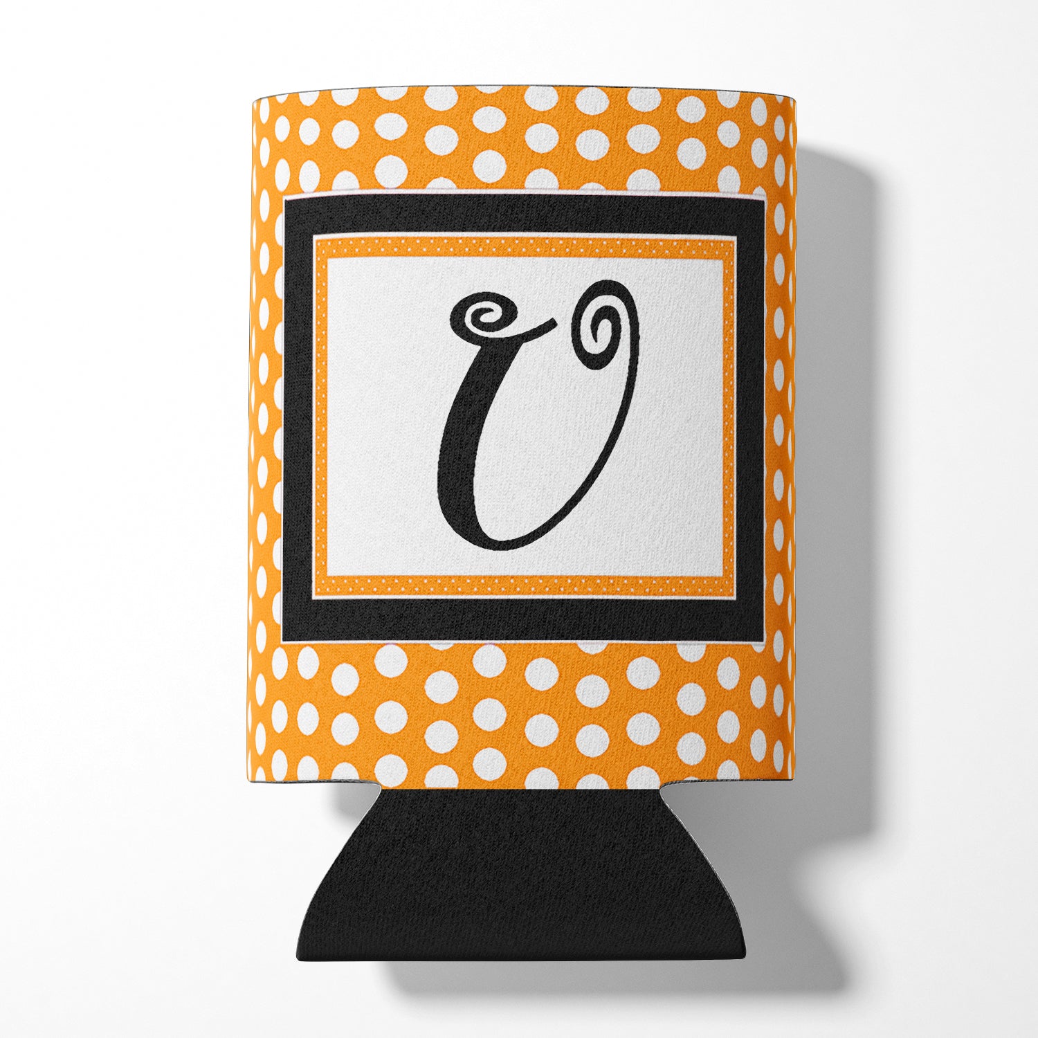 Letter U Initial Monogram - Orange Polkadots Can or Bottle Beverage Insulator Hugger.