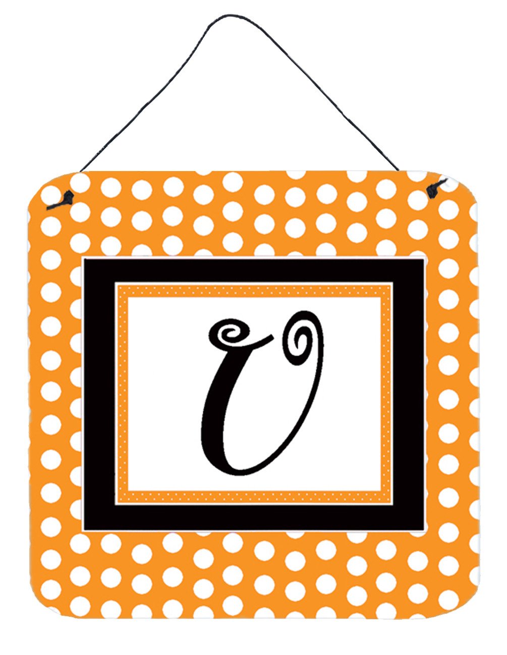Letter U Initial Monogram - Orange Polkadots Wall or Door Hanging Prints by Caroline&#39;s Treasures