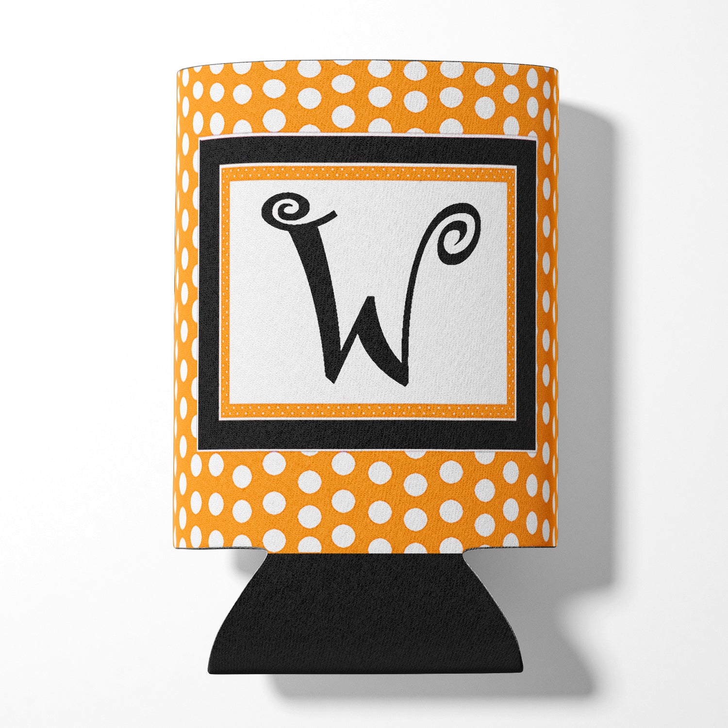 Letter W Initial Monogram - Orange Polkadots Can or Bottle Beverage Insulator Hugger.