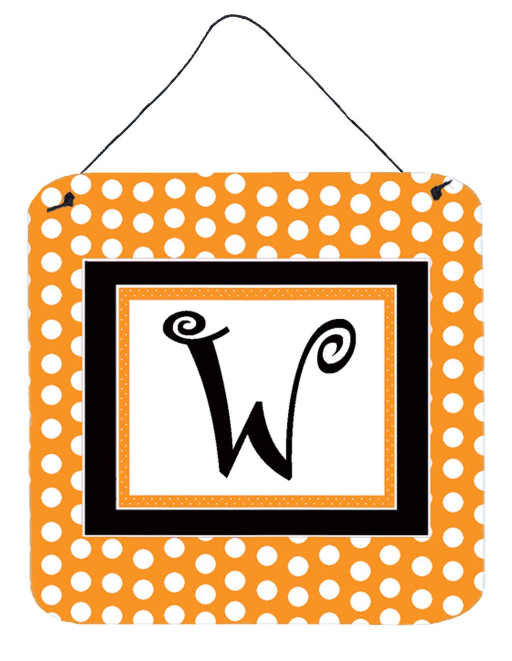 Letter W Initial Monogram - Orange Polkadots Wall or Door Hanging Prints by Caroline&#39;s Treasures