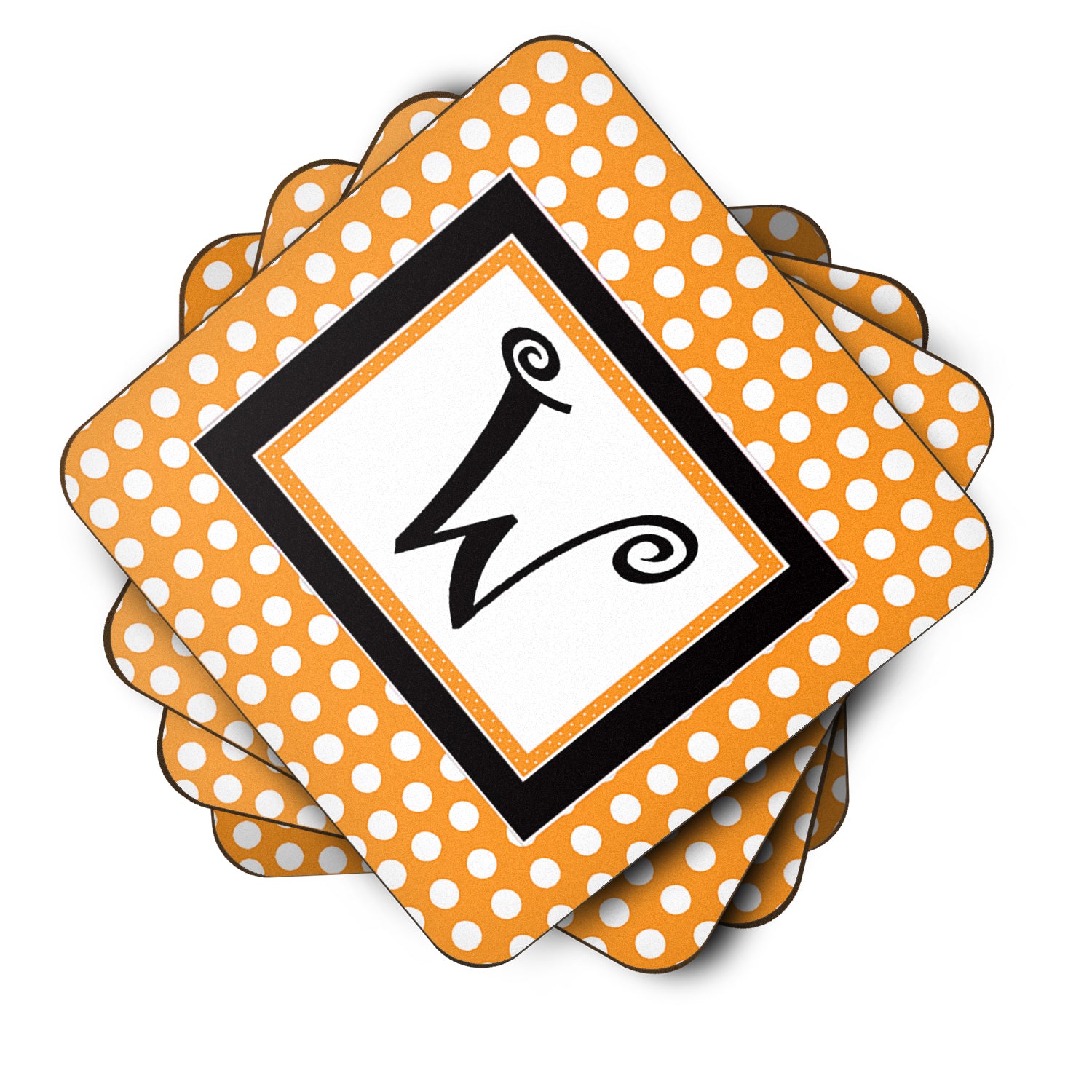 Set of 4 Monogram - Orange Polkadots Foam Coasters Initial Letter W - the-store.com
