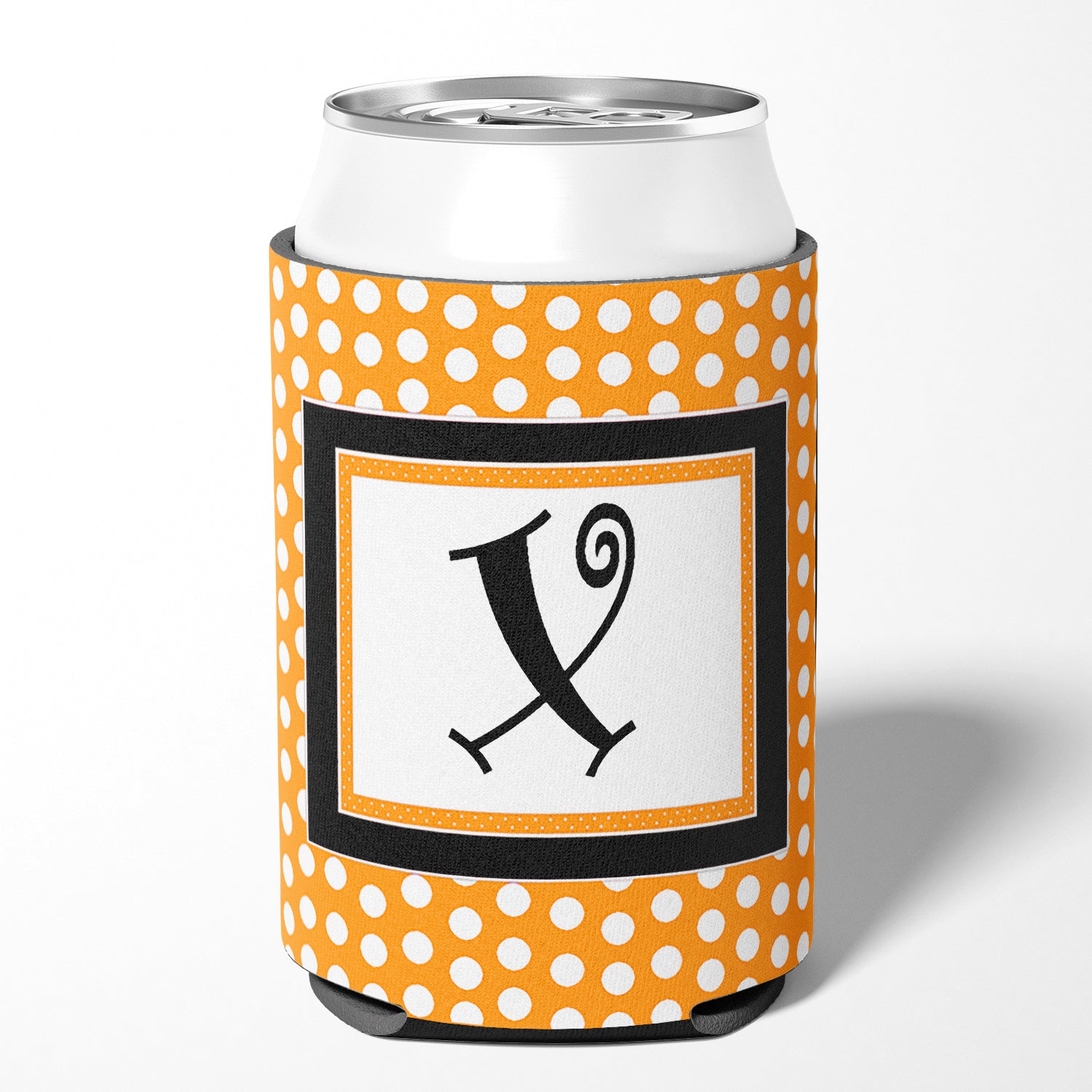 Letter X Initial Monogram - Orange Polkadots Can or Bottle Beverage Insulator Hugger