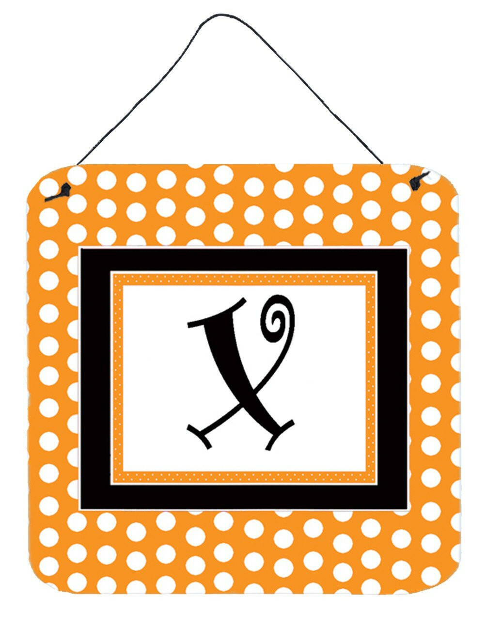 Letter X Initial Monogram - Orange Polkadots Wall or Door Hanging Prints by Caroline&#39;s Treasures