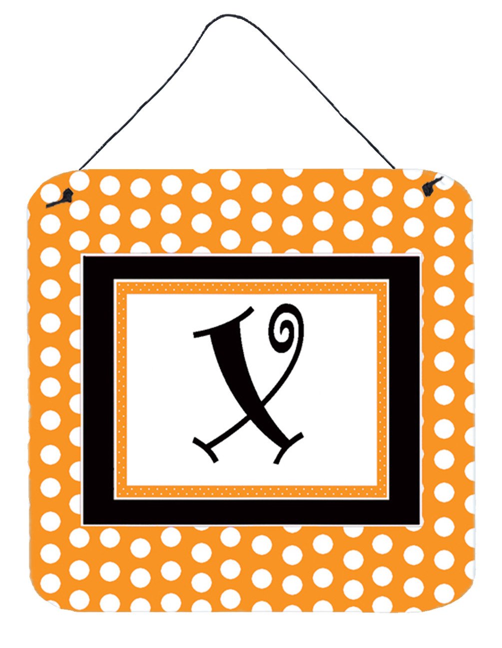 Letter X Initial Monogram - Orange Polkadots Wall or Door Hanging Prints by Caroline's Treasures