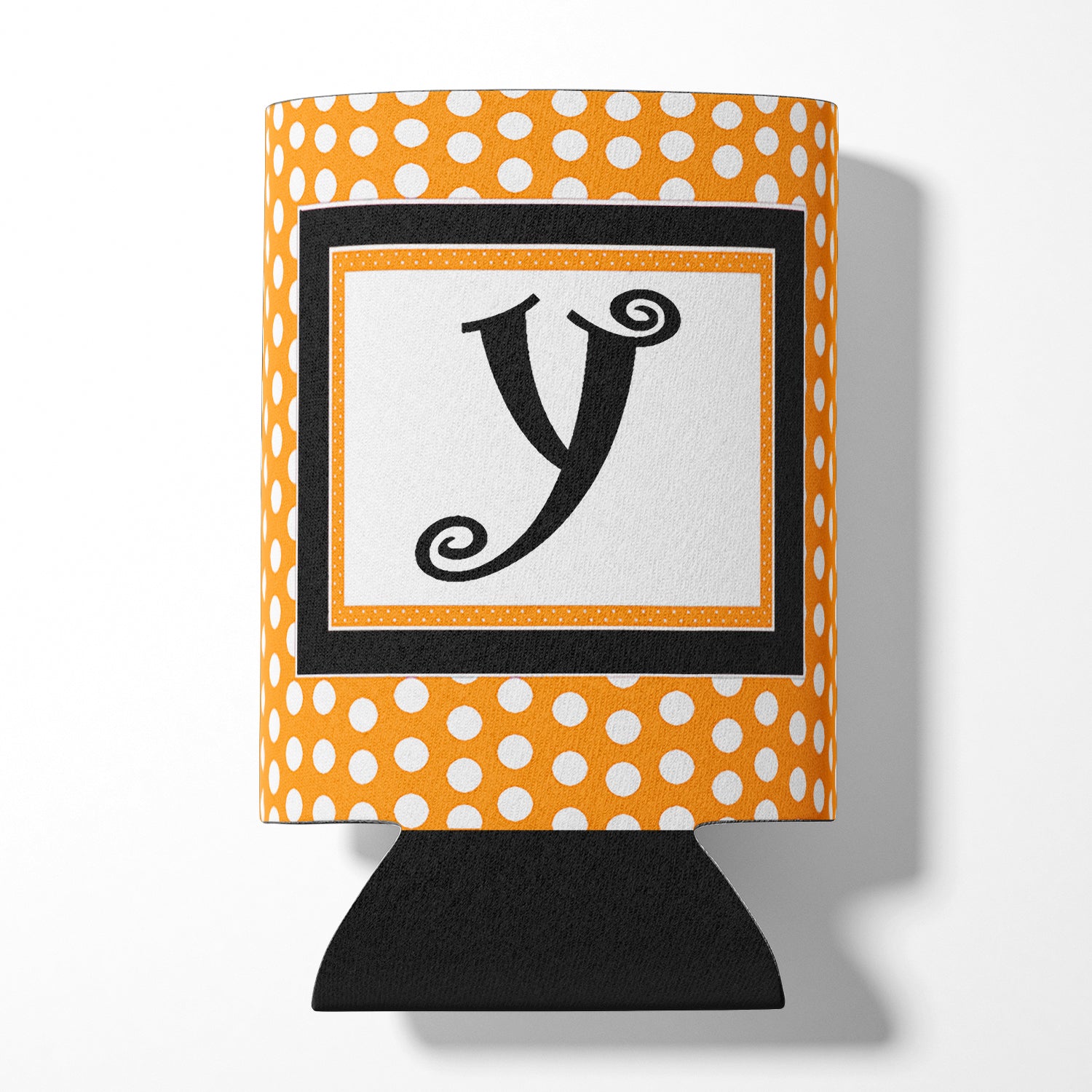 Letter Y Initial Monogram - Orange Polkadots Can or Bottle Beverage Insulator Hugger