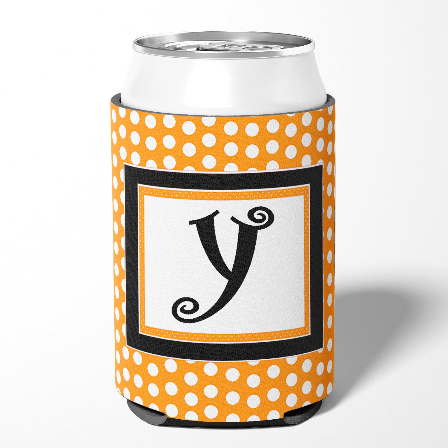Letter Y Initial Monogram - Orange Polkadots Can or Bottle Beverage Insulator Hugger