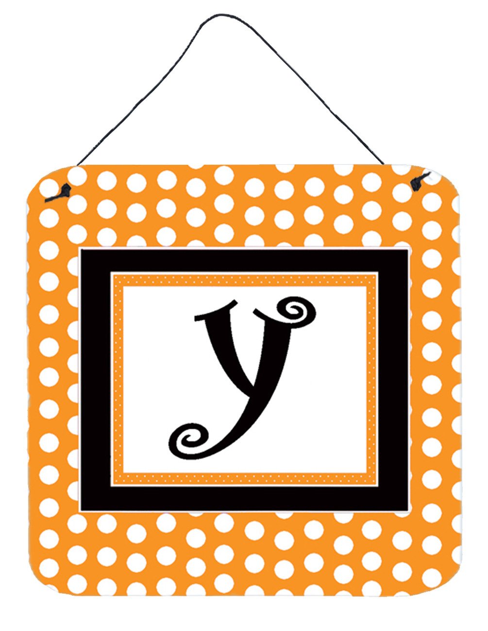 Letter Y Initial Monogram - Orange Polkadots Wall or Door Hanging Prints by Caroline&#39;s Treasures