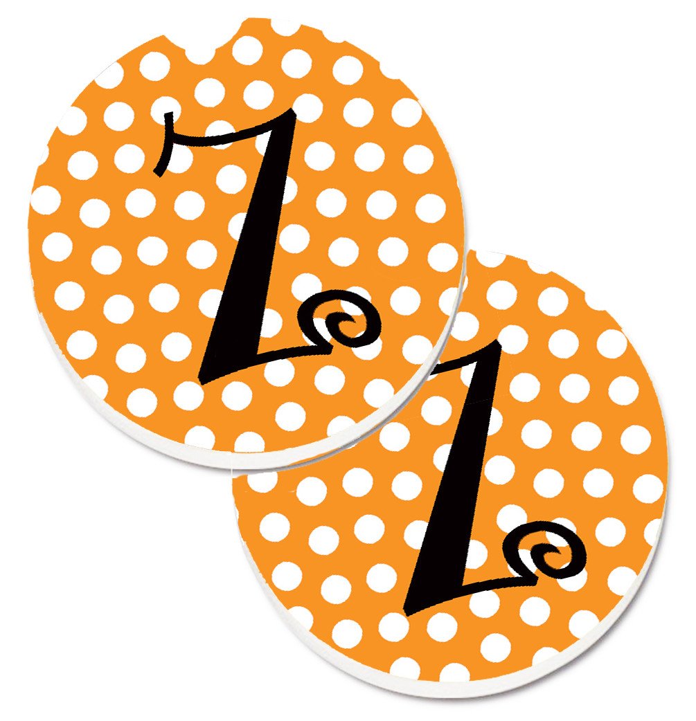 Monogram Initial Z Orange Polkadots  Set of 2 Cup Holder Car Coasters CJ1033-ZCARC by Caroline&#39;s Treasures