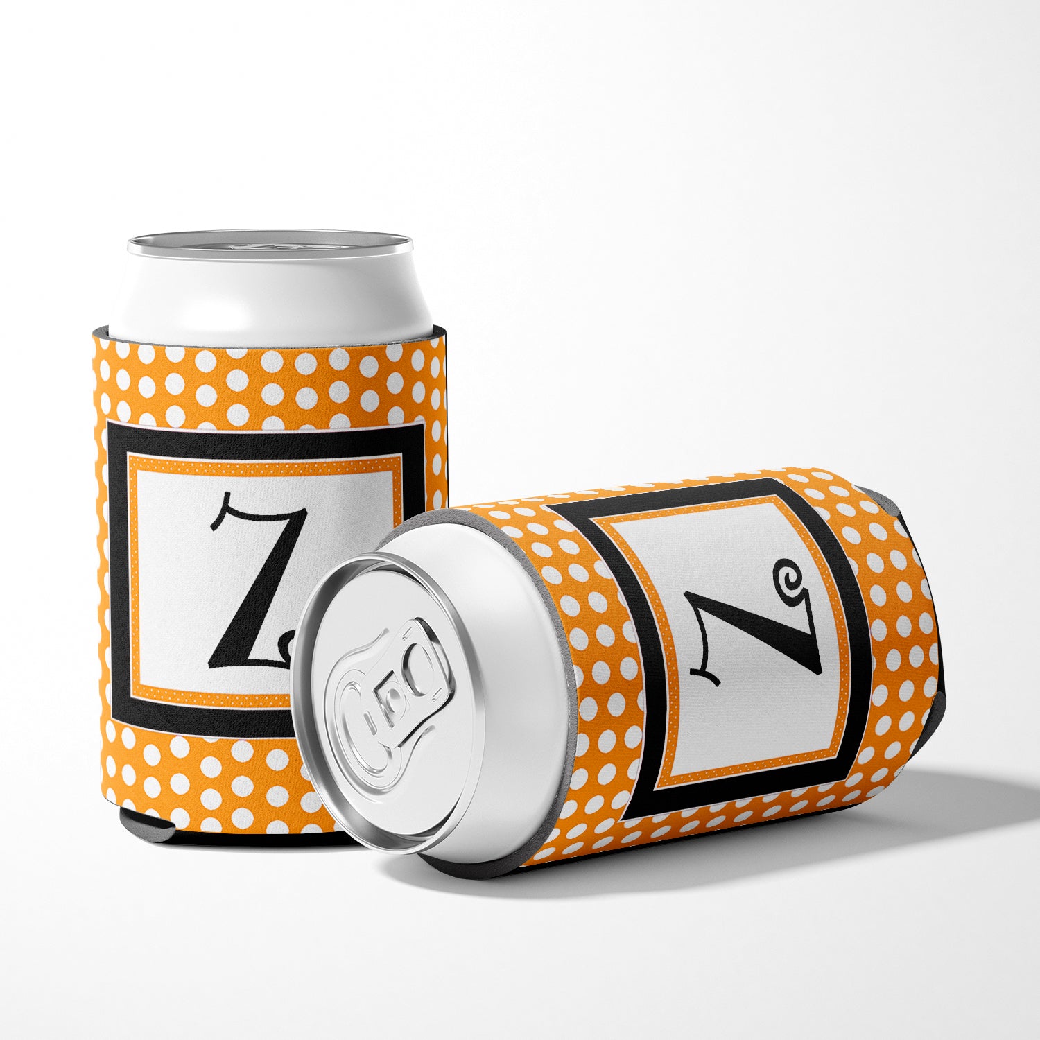 Letter Z Initial Monogram - Orange Polkadots Can or Bottle Beverage Insulator Hugger