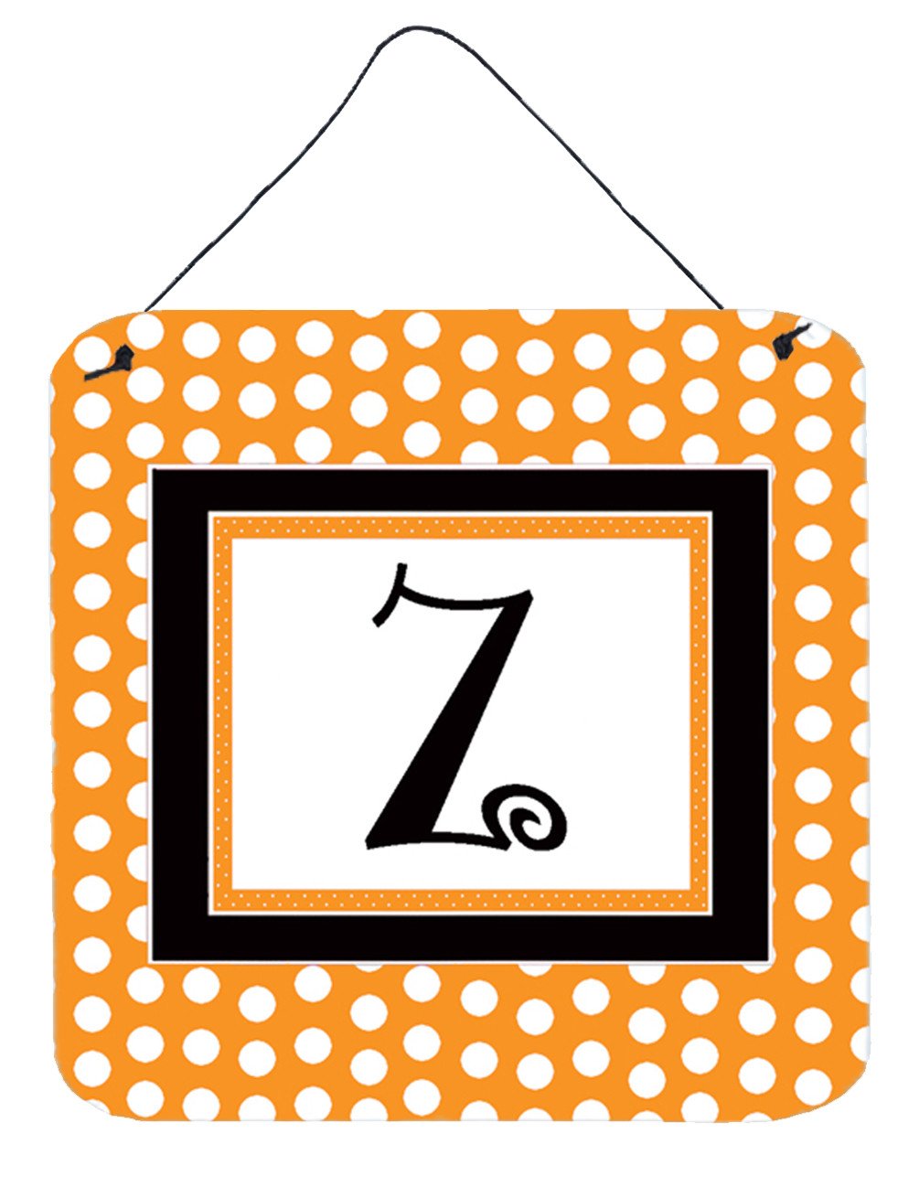 Letter Z Initial Monogram - Orange Polkadots Wall or Door Hanging Prints by Caroline&#39;s Treasures