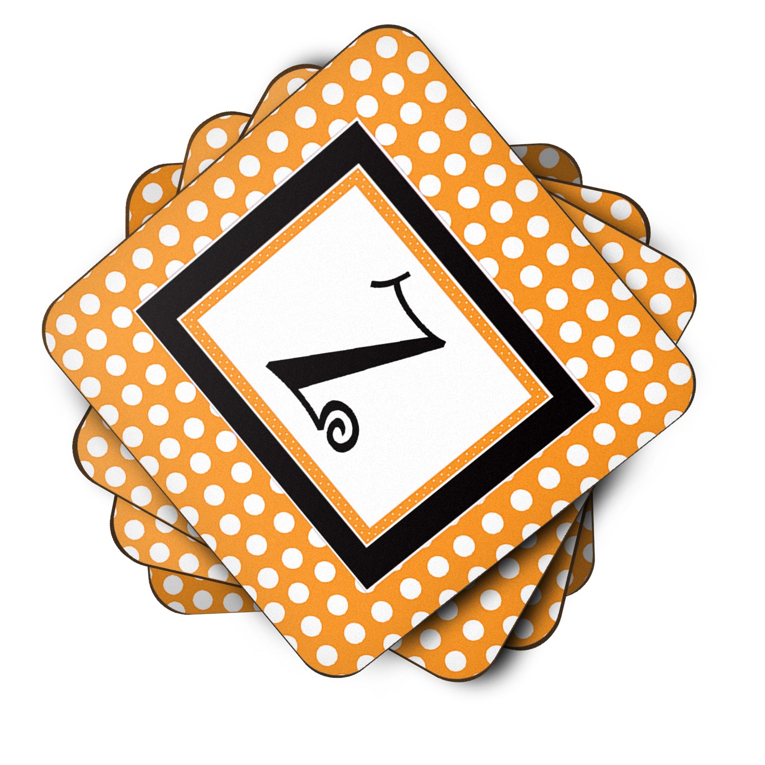 Set of 4 Monogram - Orange Polkadots Foam Coasters Initial Letter Z - the-store.com