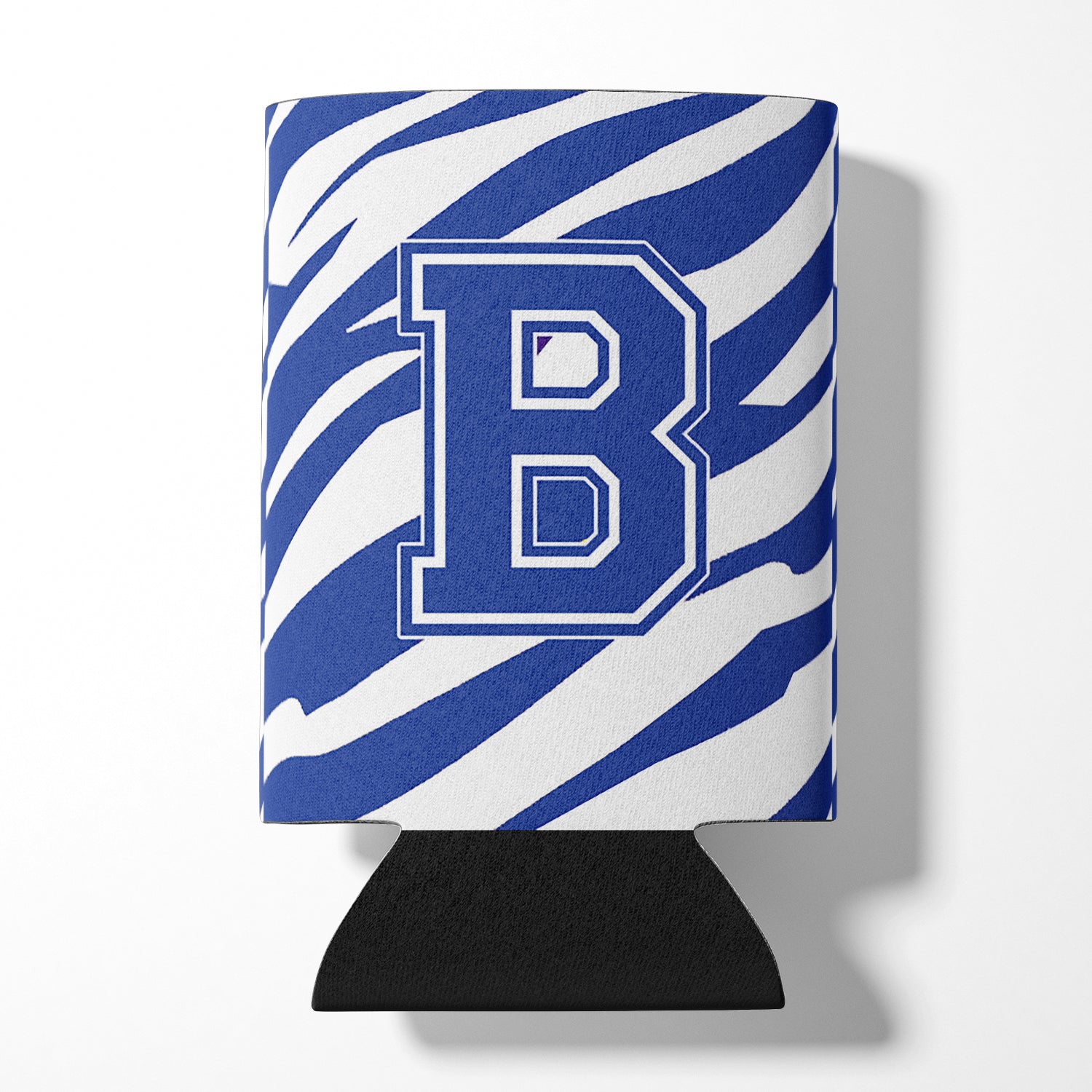 Letter B Initial Monogram - Tiger Stripe Blue and White Can Beverage Insulator Hugger