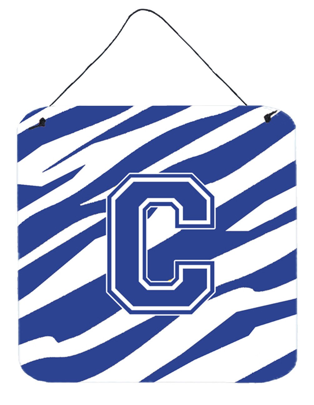 Letter C Initial Tiger Stripe Blue and White Wall or Door Hanging Prints by Caroline&#39;s Treasures