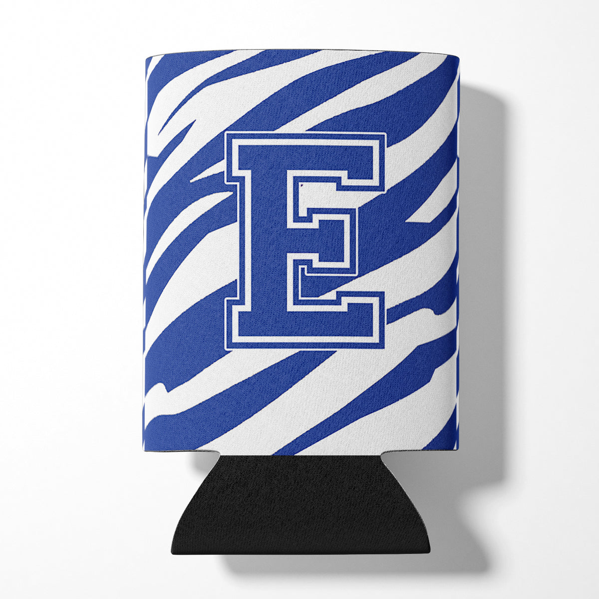 Letter E Initial Monogram - Tiger Stripe Blue and White Can Beverage Insulator Hugger