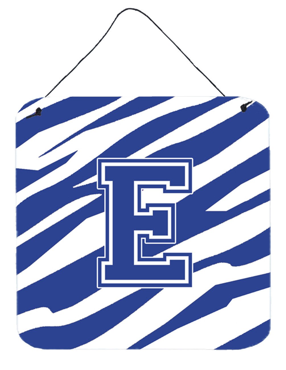 Letter E Initial Tiger Stripe Blue and White Wall or Door Hanging Prints by Caroline&#39;s Treasures