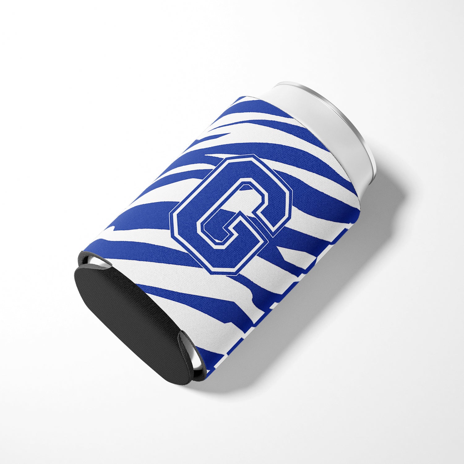 Letter G Initial Monogram - Tiger Stripe Blue and White Can Beverage Insulator Hugger