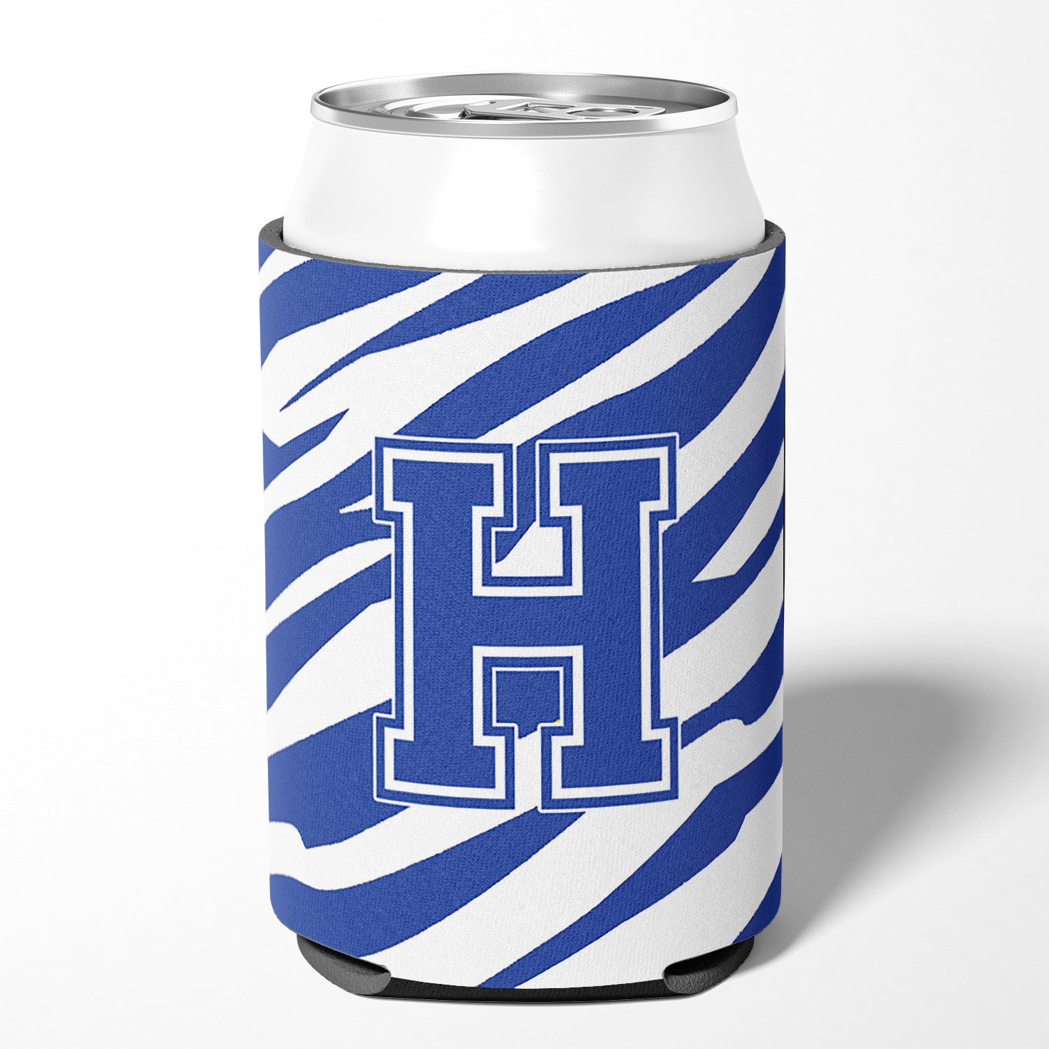 Monogramme initial de la lettre H - Tiger Stripe Blue and White Can Beverage Insulator Hugger