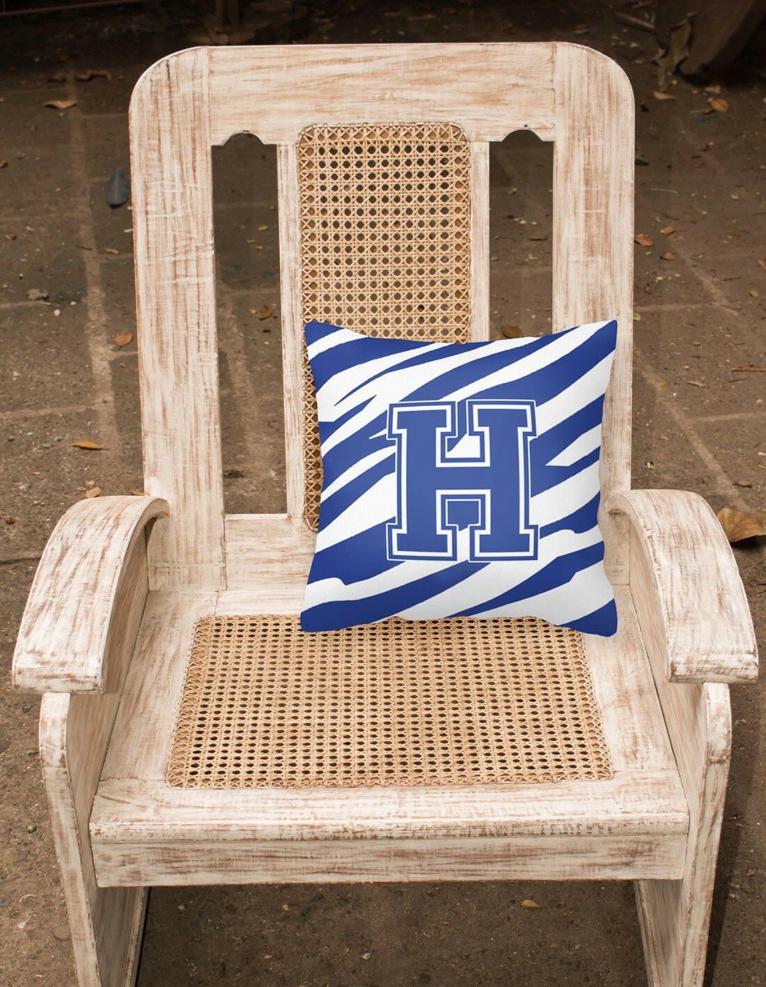 Monogram Initial H Tiger Stripe Blue and White Decorative Canvas Fabric Pillow - the-store.com