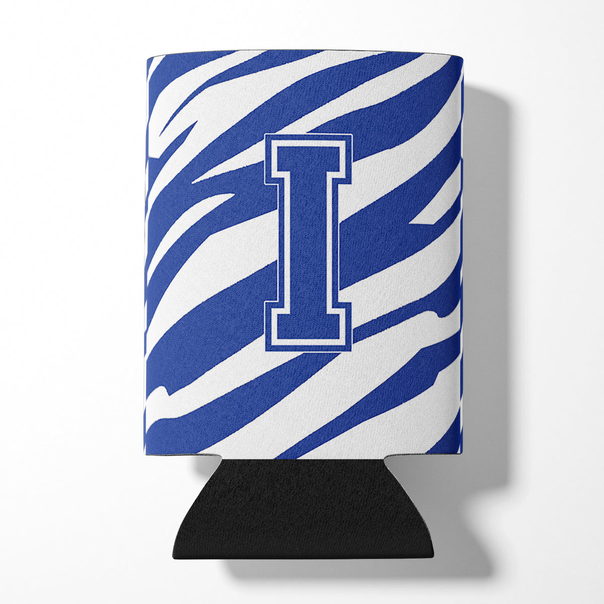 Letter I Initial Monogram - Tiger Stripe Blue and White Can Beverage Insulator Hugger.