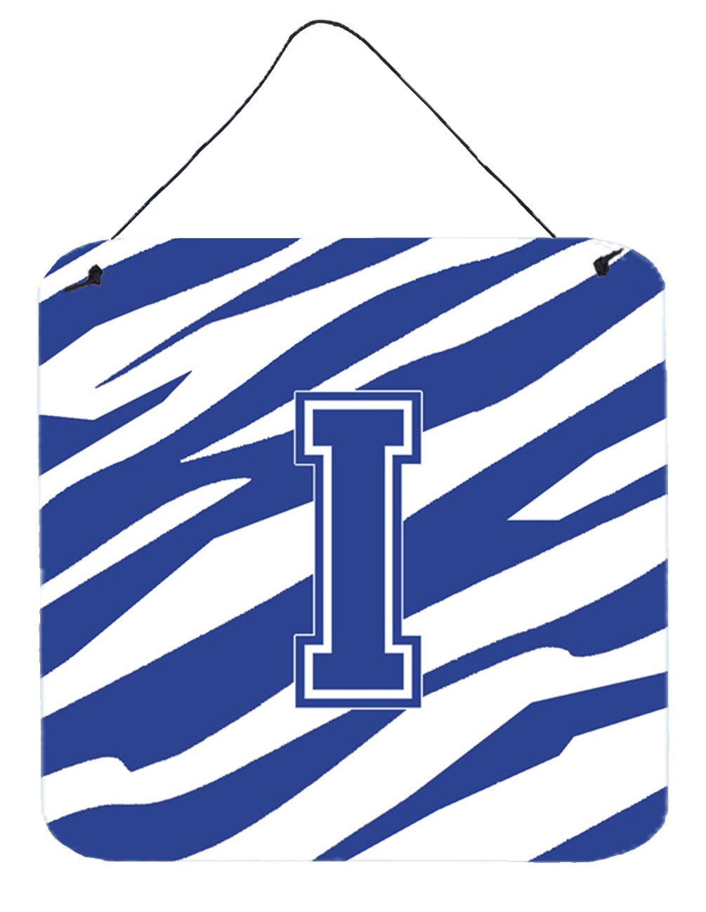 Letter I Initial Tiger Stripe Blue and White Wall or Door Hanging Prints by Caroline&#39;s Treasures