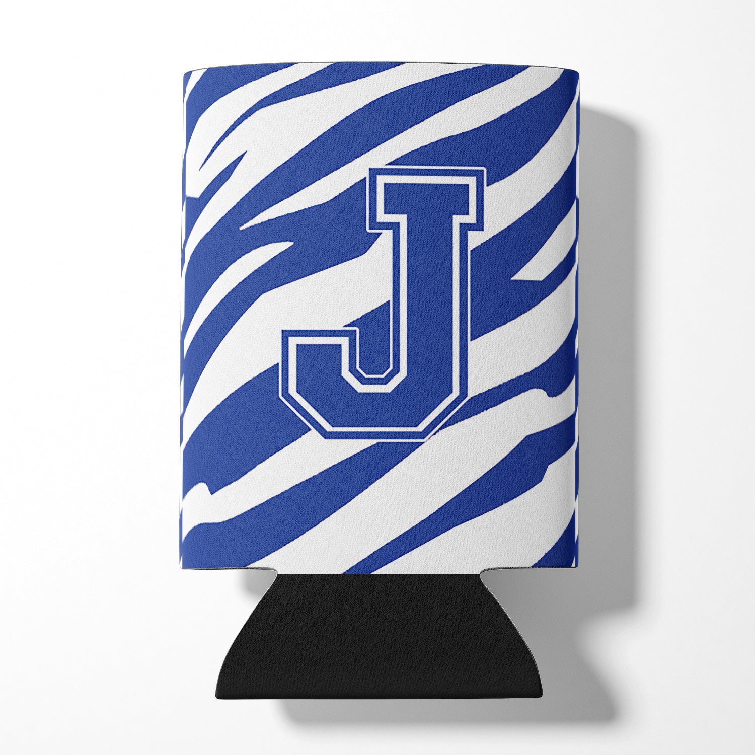 Monogramme initial de la lettre J - Tiger Stripe Blue and White Can Beverage Insulator Hugger
