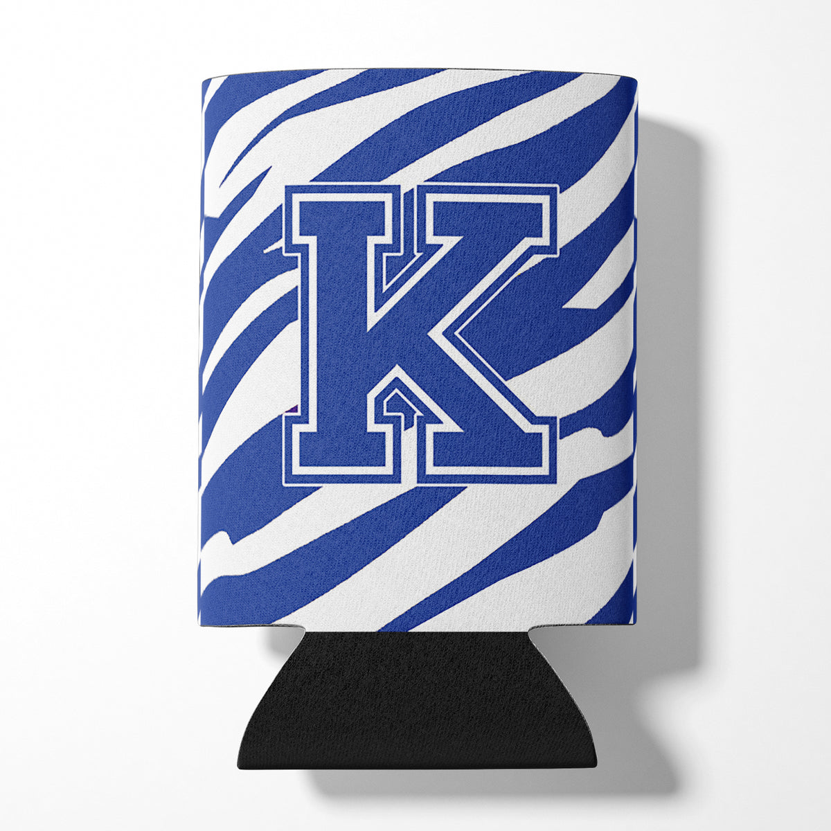 Letter K Initial Monogram - Tiger Stripe Blue and White Can Beverage Insulator Hugger.
