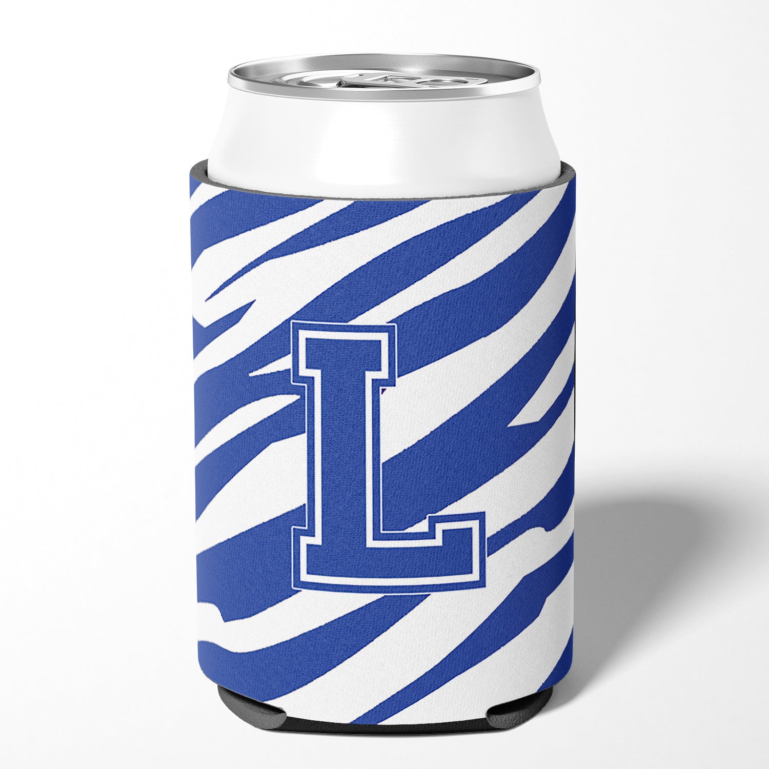 Lettre L Monogramme Initial - Tiger Stripe Bleu et Blanc Can Beverage Insulator Hugger