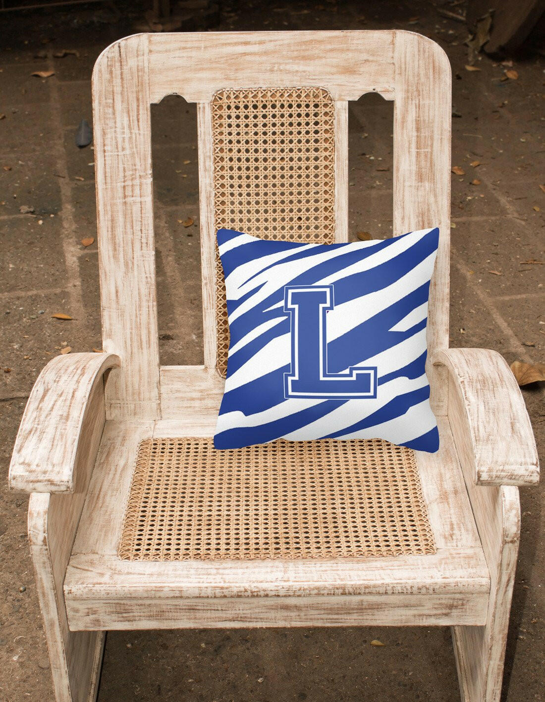 Monogram Initial L Tiger Stripe Blue and White Decorative Canvas Fabric Pillow - the-store.com
