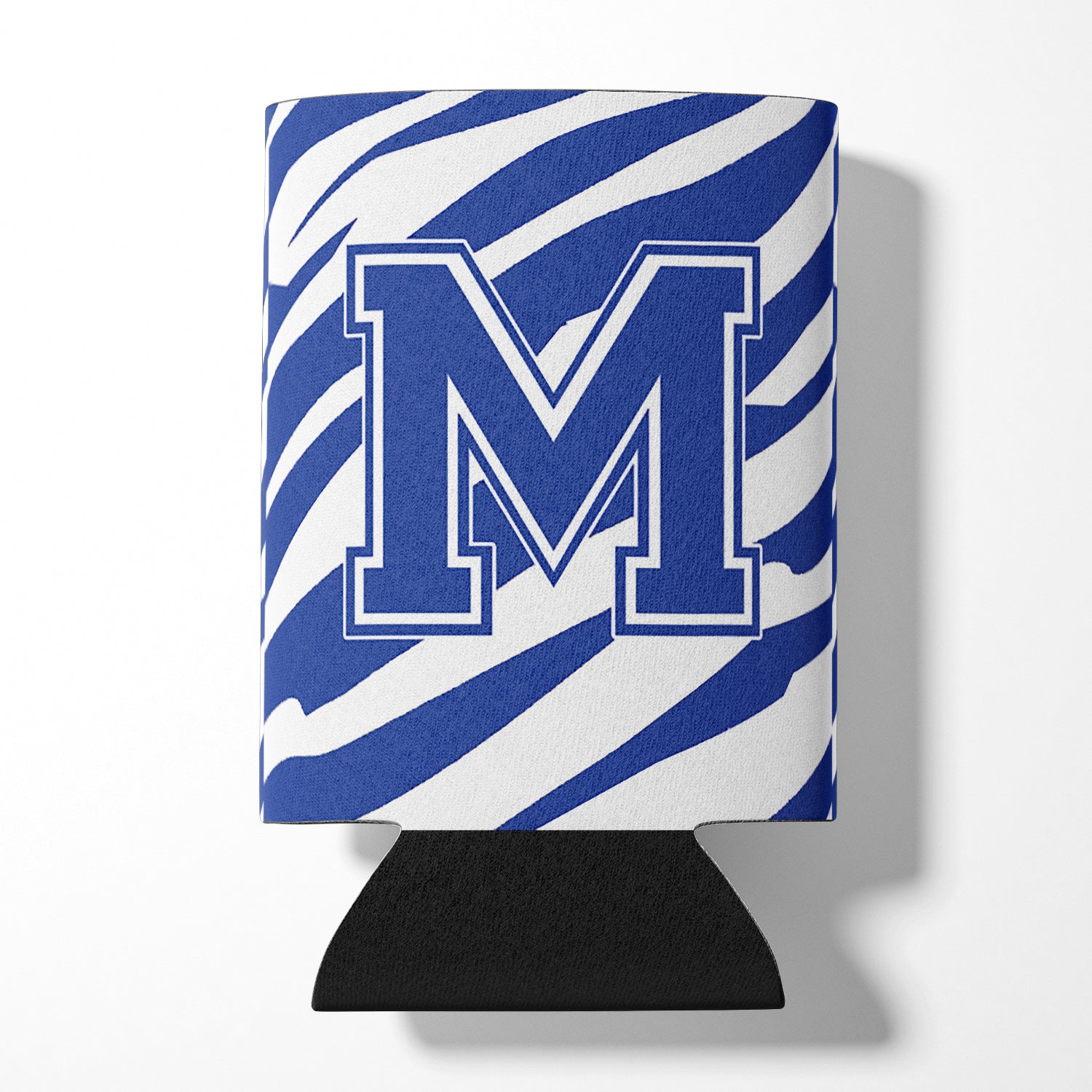 Monogramme initial de la lettre M - Tiger Stripe Blue and White Can Beverage Insulator Hugger