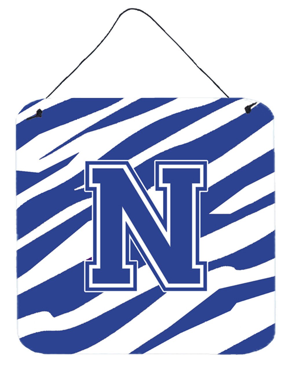 Letter N Initial Tiger Stripe Blue and White Wall or Door Hanging Prints by Caroline's Treasures