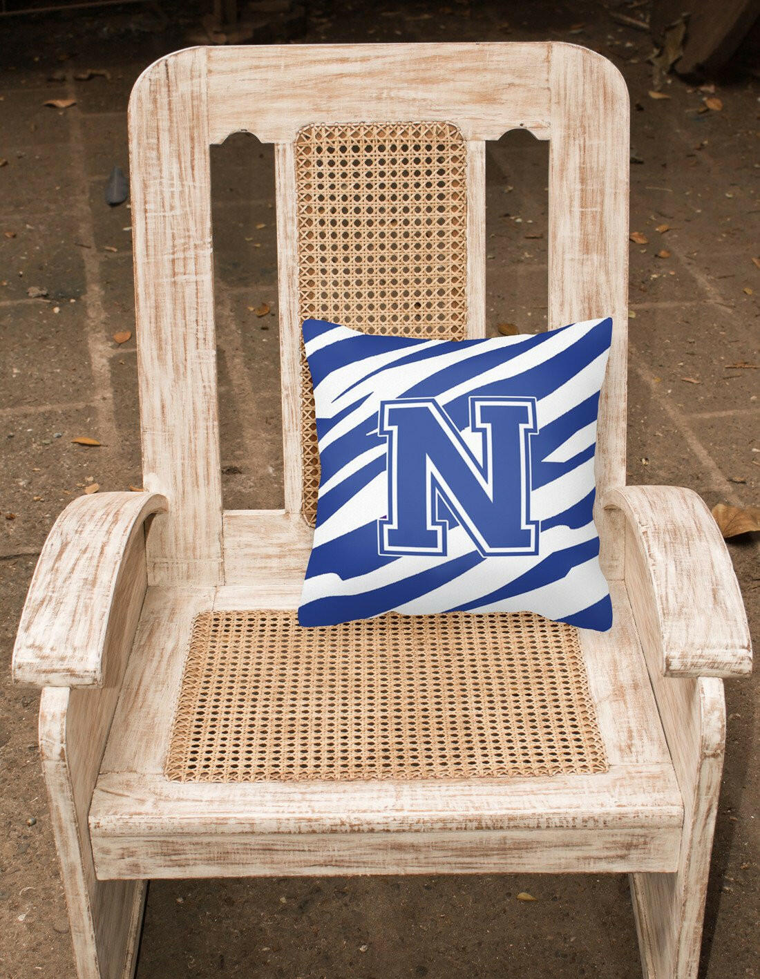 Monogram Initial N Tiger Stripe Blue and White Decorative  Canvas Fabric Pillow - the-store.com