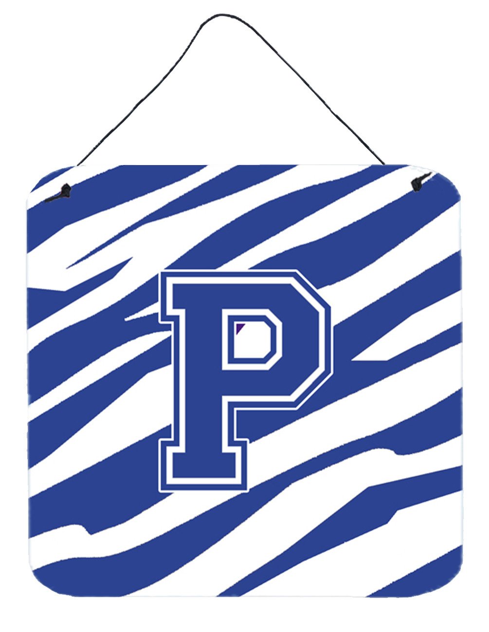 Letter P Initial Tiger Stripe Blue and White Wall or Door Hanging Prints by Caroline&#39;s Treasures