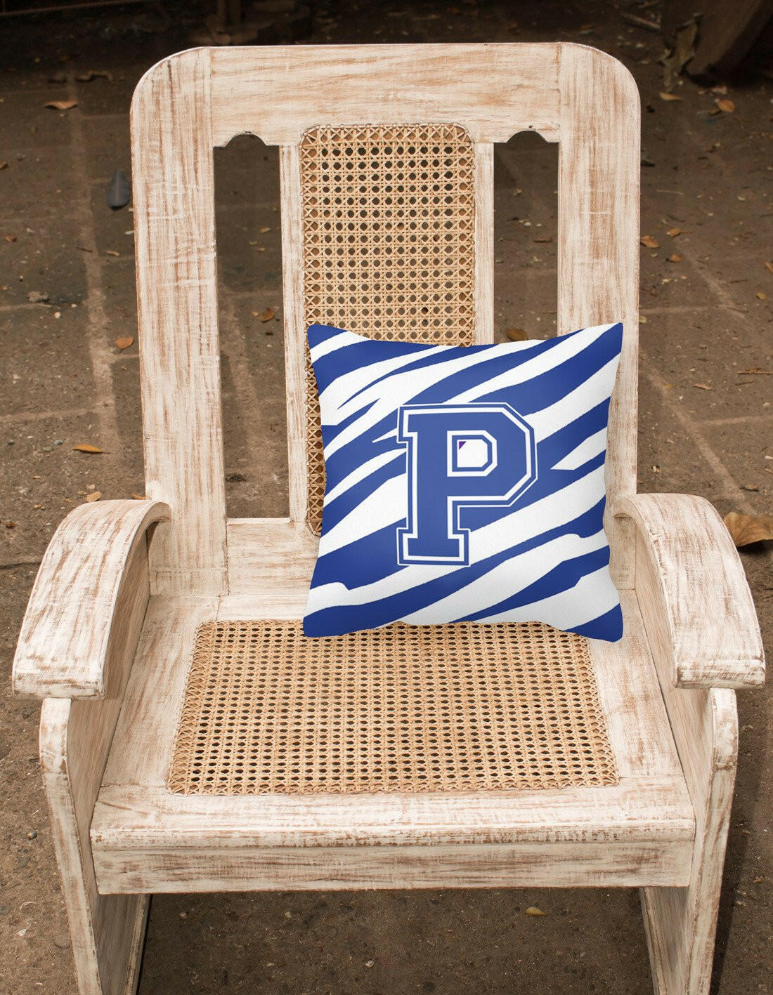 Monogram Initial P Tiger Stripe Blue and White Decorative  Canvas Fabric Pillow - the-store.com
