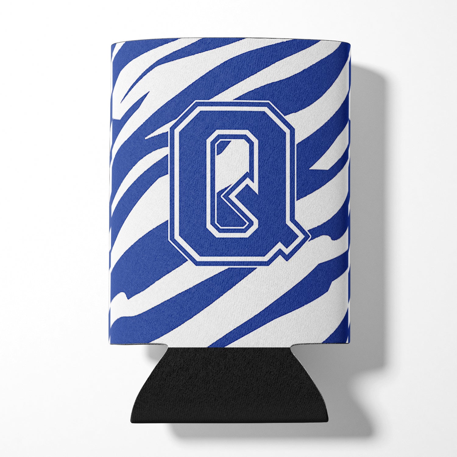 Letter Q Initial Monogram - Tiger Stripe Blue and White Can Beverage Insulator Hugger