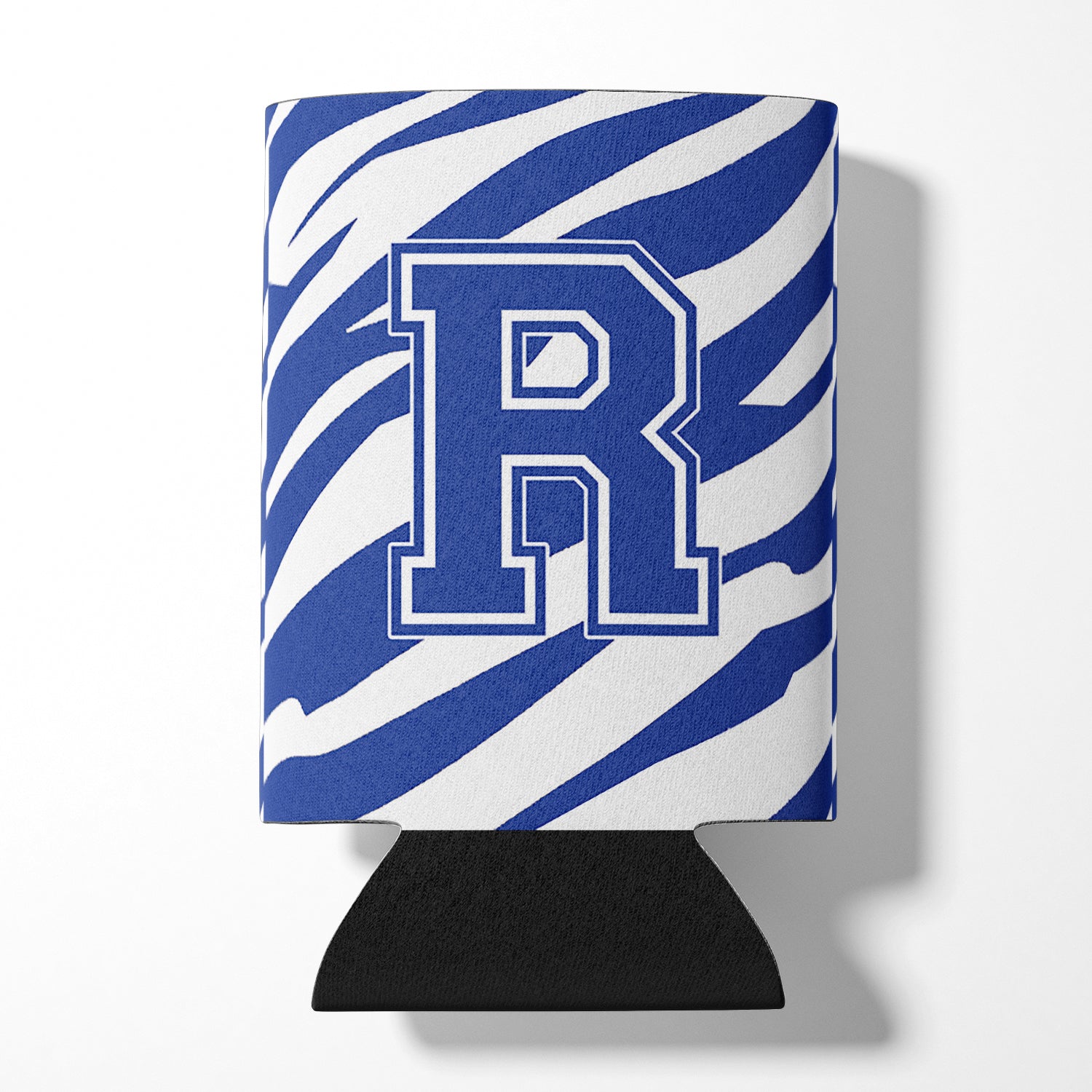 Letter R Initial Monogram - Tiger Stripe Blue and White Can Beverage Insulator Hugger.