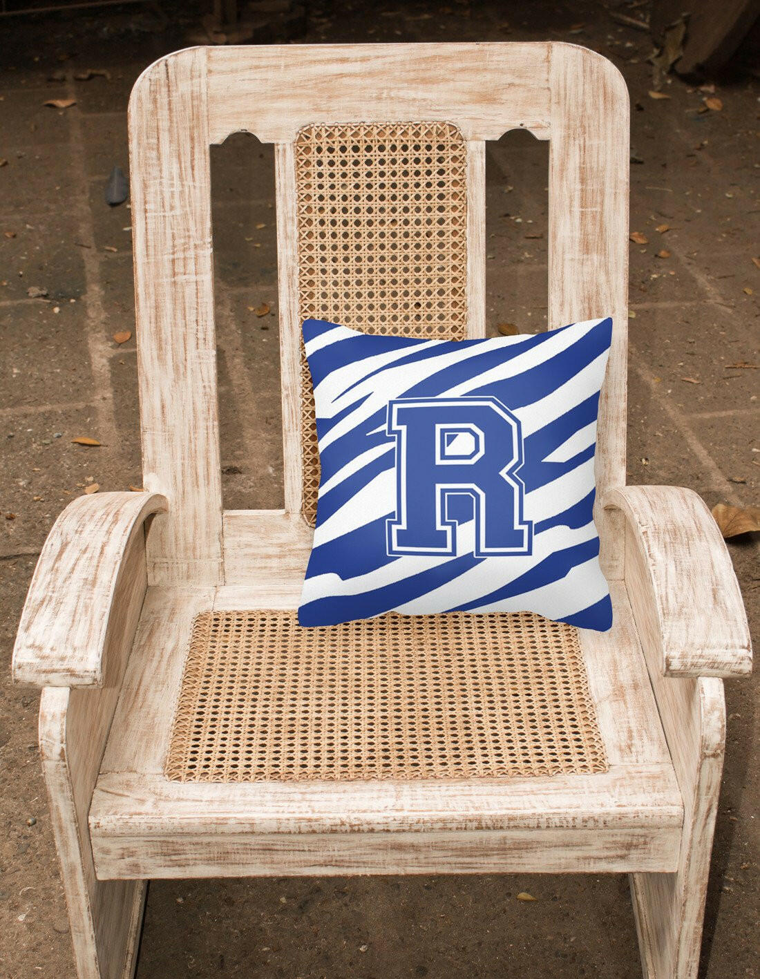 Monogram Initial R Tiger Stripe Blue and White Decorative  Canvas Fabric Pillow - the-store.com