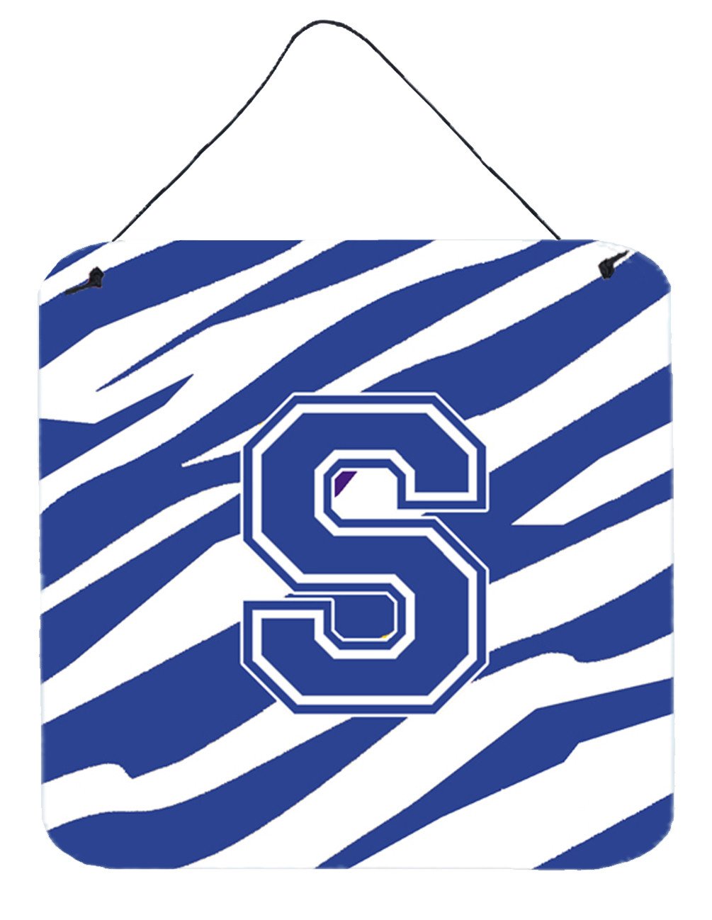 Letter S Initial Tiger Stripe Blue and White Wall or Door Hanging Prints by Caroline&#39;s Treasures
