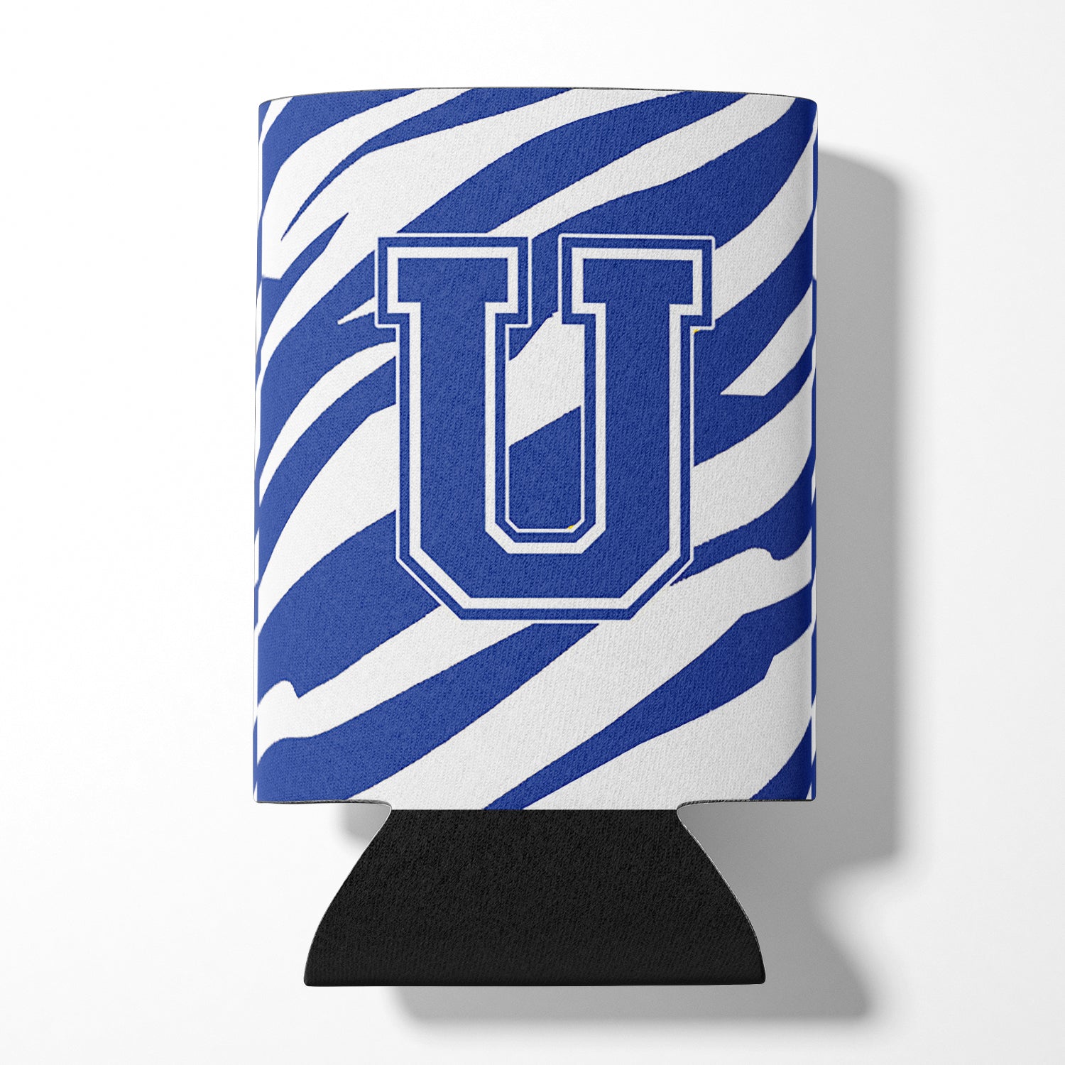 Letter U Initial Monogram - Tiger Stripe Blue and White Can Beverage Insulator Hugger.