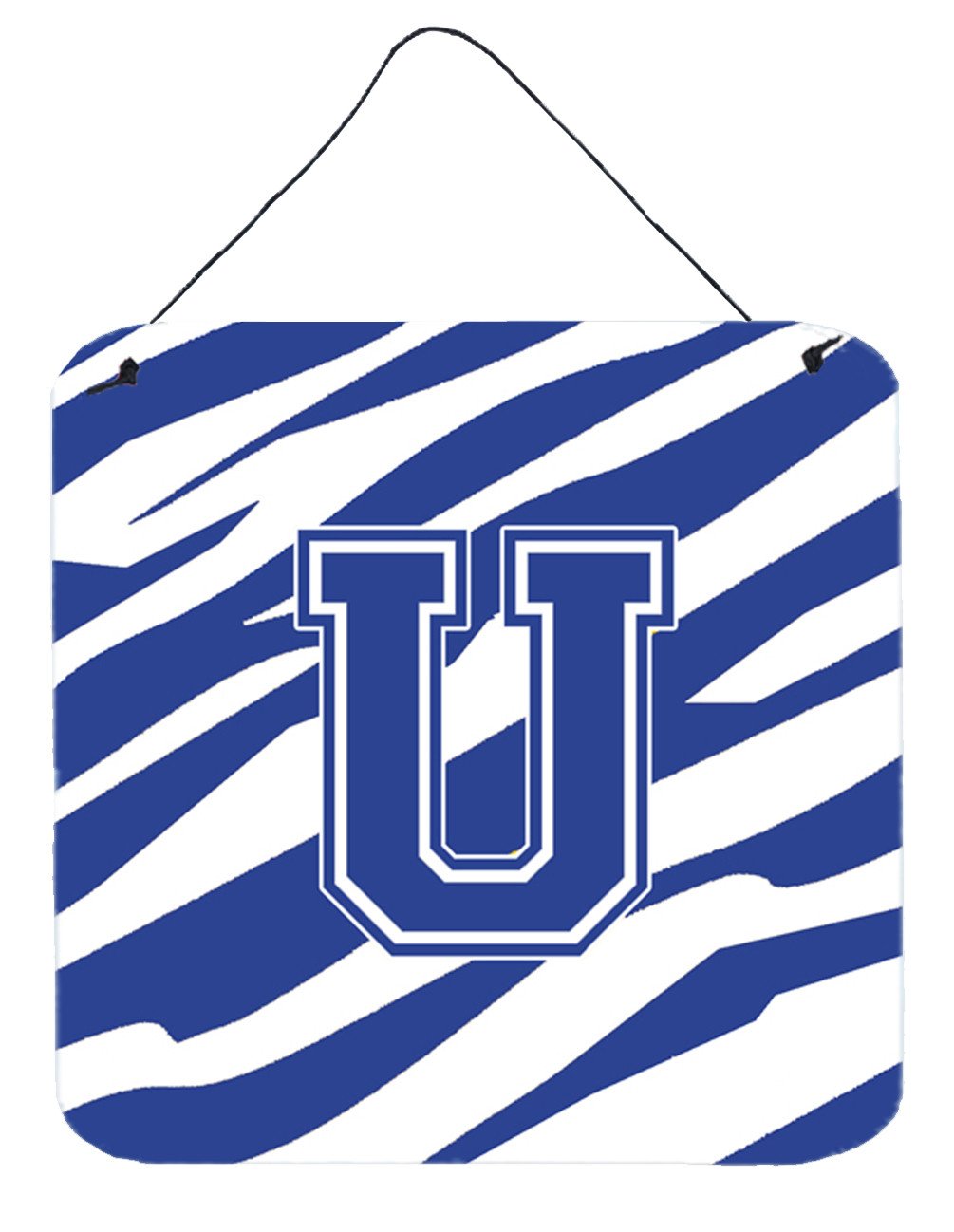 Letter U Initial Tiger Stripe Blue and White Wall or Door Hanging Prints by Caroline's Treasures