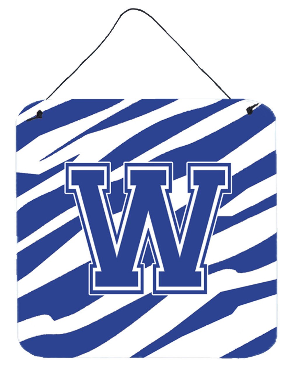 Letter W Initial Tiger Stripe Blue and White Wall or Door Hanging Prints by Caroline&#39;s Treasures