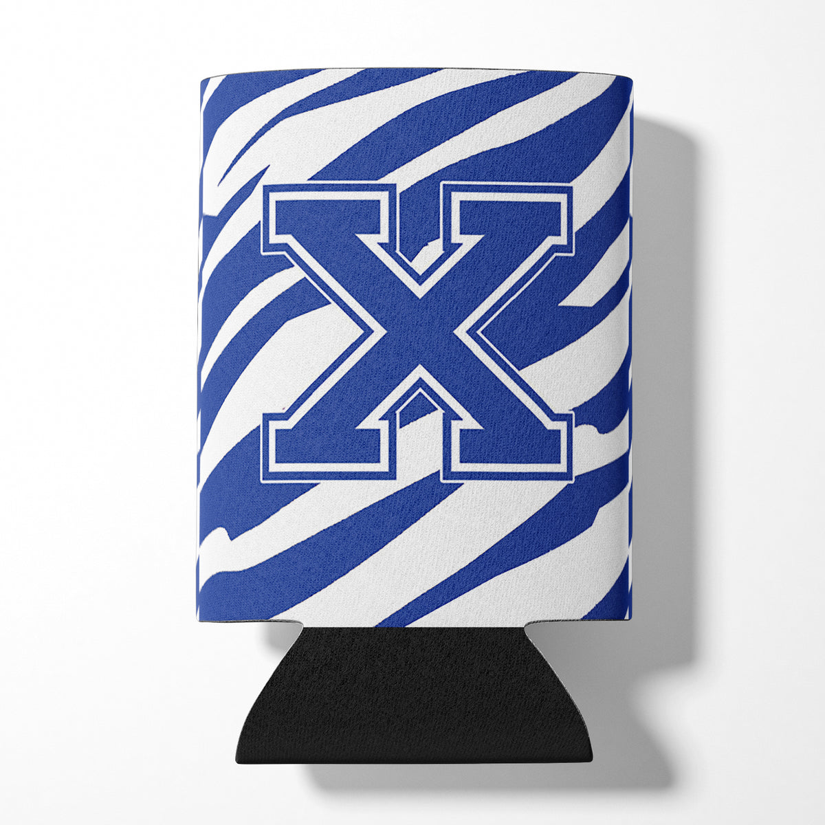 Letter X Initial Monogram - Tiger Stripe Blue and White Can Beverage Insulator Hugger