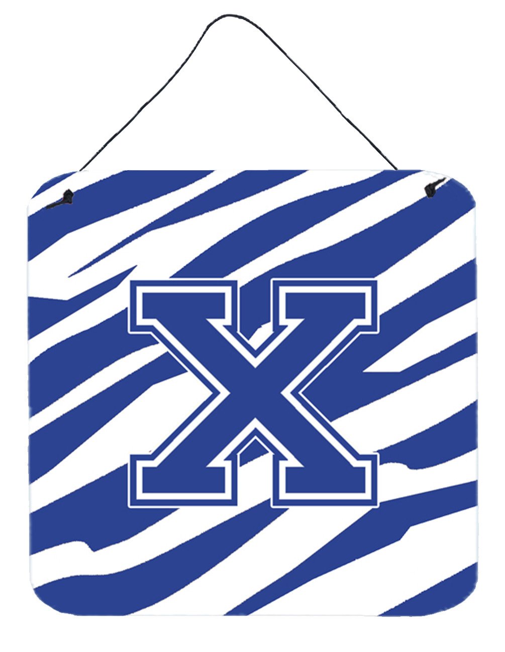 Letter X Initial  Tiger Stripe Blue and White Wall or Door Hanging Prints by Caroline's Treasures