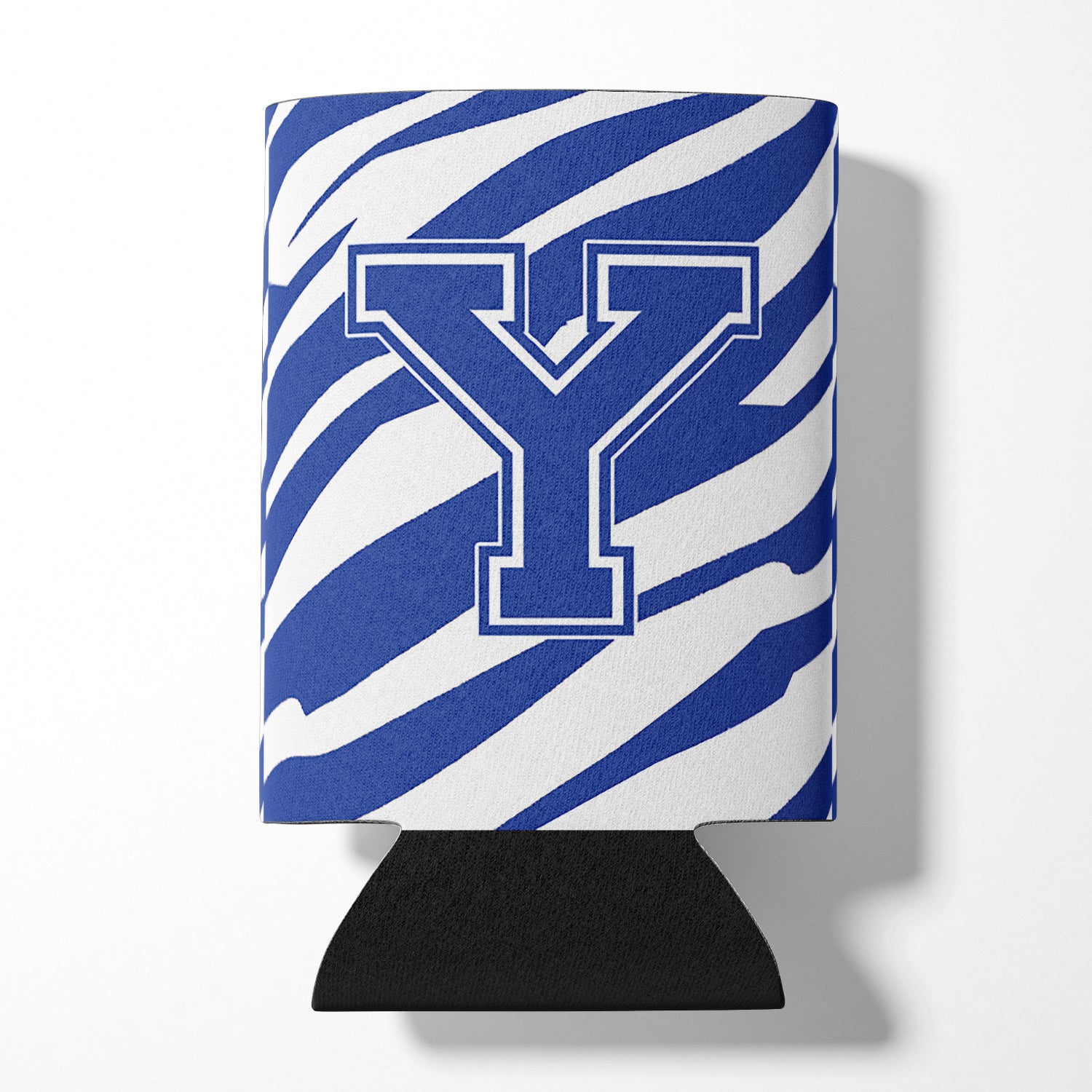 Letter Y Initial Monogram - Tiger Stripe Blue and White Can Beverage Insulator Hugger