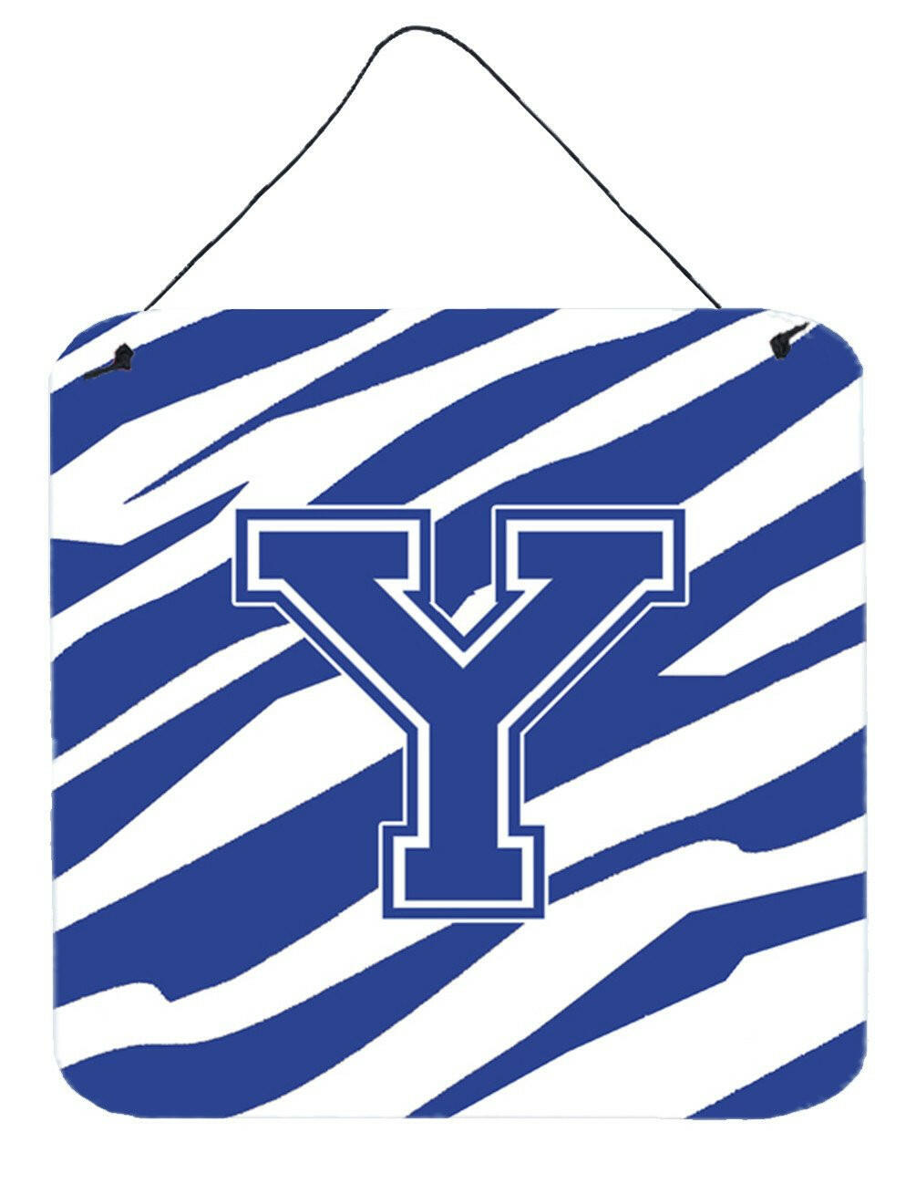 Letter Y Initial Tiger Stripe Blue and White Wall or Door Hanging Prints by Caroline&#39;s Treasures