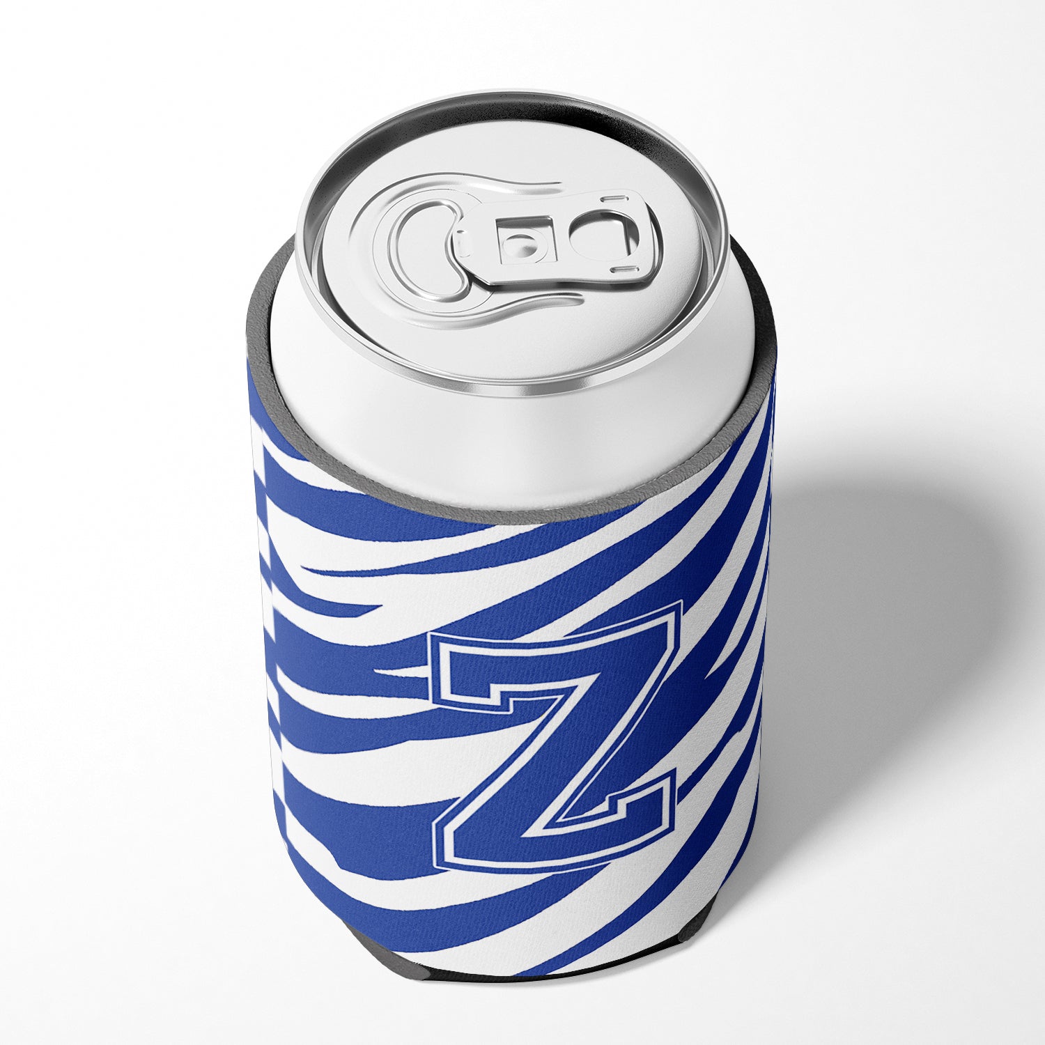 Letter Z Initial Monogram - Tiger Stripe Blue and White Can Beverage Insulator Hugger.