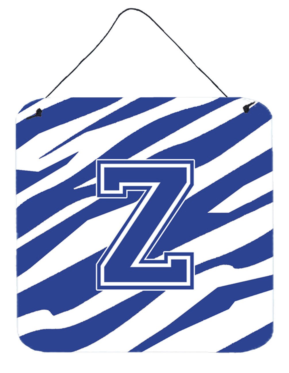 Letter Z Initial Tiger Stripe Blue and White Wall or Door Hanging Prints by Caroline&#39;s Treasures