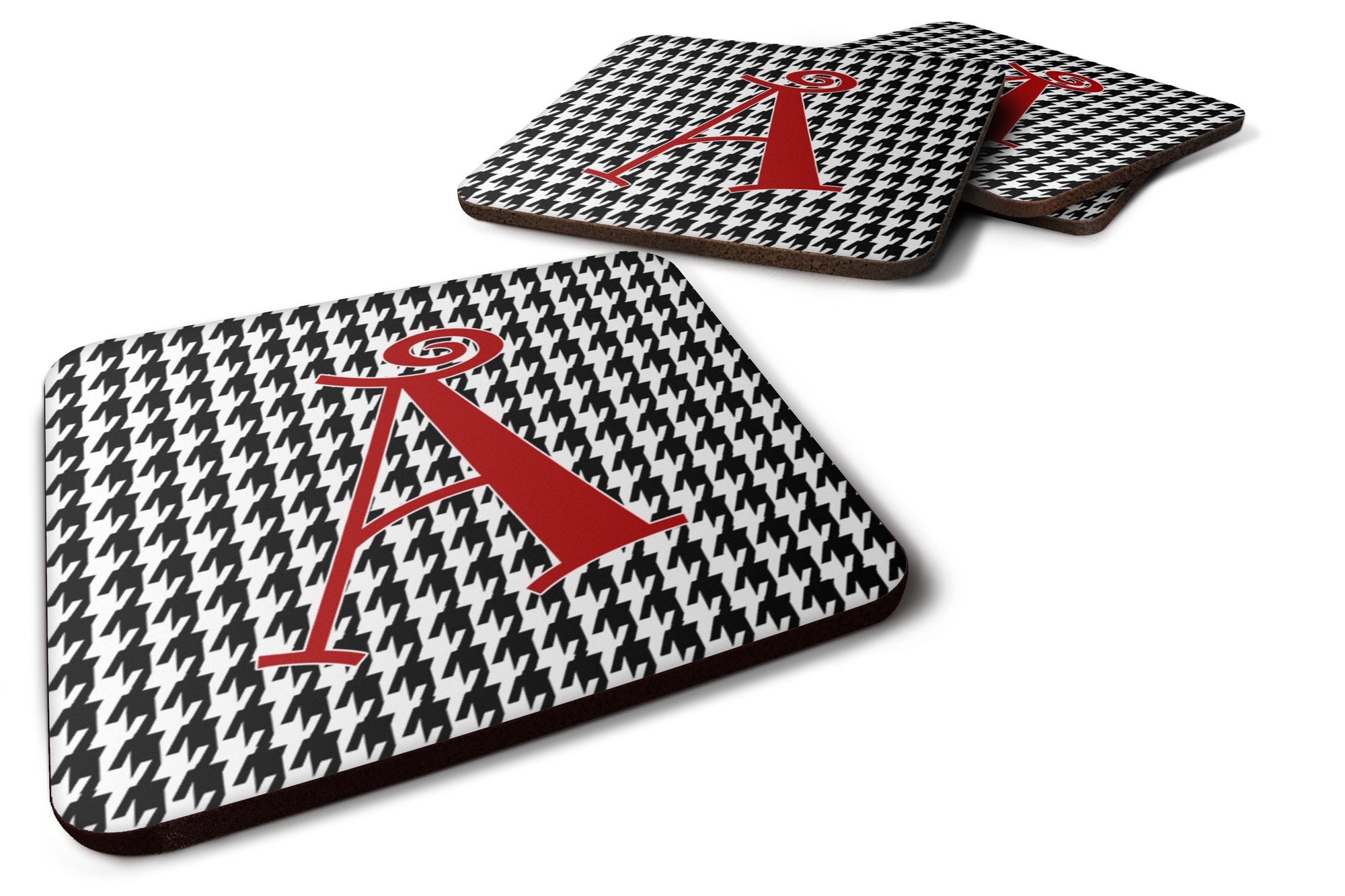 Set of 4 Letter A Monogram - Houndstooth Foam Coasters - the-store.com