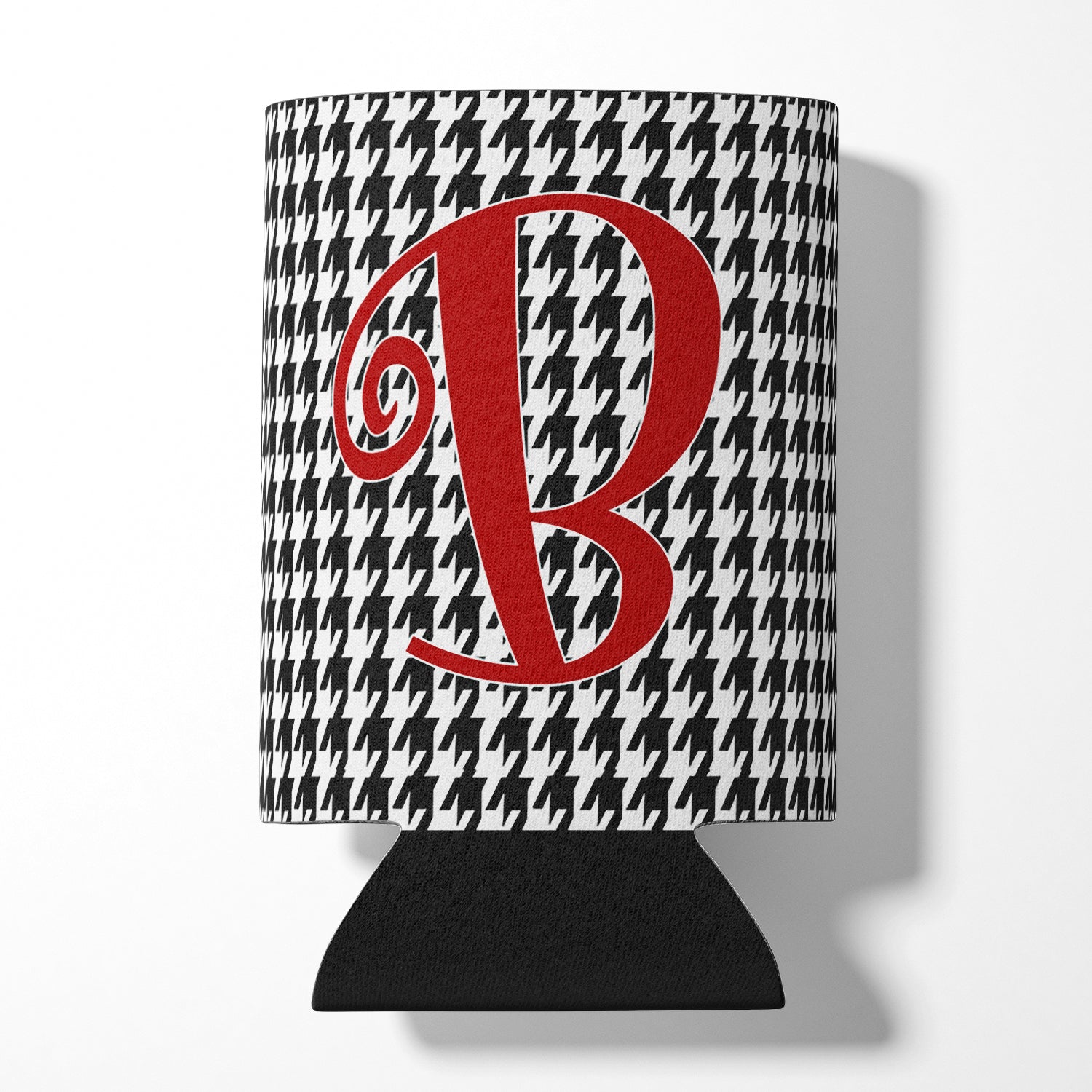 Letter B Initial Monogram - Houndstooth Black Can or Bottle Beverage Insulator Hugger.
